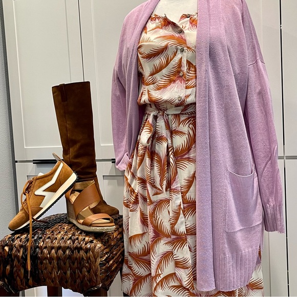 Anthropologie - Transitional Brown & Purple Print Dress with Pockets / Large - Picture 3 of 16